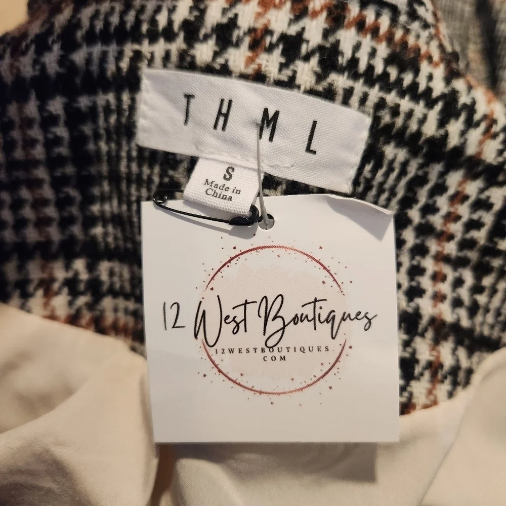 THML NWT Women's Plaid Houndstooth Open Front Jacket/Poncho Combo, Small